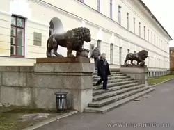 Львы у здания музея-заповедника в Новгороде