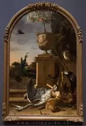 «Сумка охотника на террасе» Мельхиор де Хондекутер — картина написана для нового охотничьего домика Вильяма III в Сустдейке