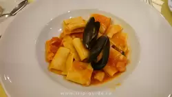 Mezzi paccheri di Gragnano al sugo di mare / половинки паккери (вид пасты) из Граньяно c морским соусом
