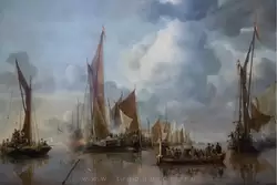 «Флот государства салютует судну с чиновниками» Ян ван де Капелле («The home fleet saluting the state barge» Jan van de Cappelle)