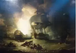 Уничтожение «Ля Ориента» в битве на Ниле 1 августа 1798 — эта картина показывает момент взрыва огромного боезапаса французского  флагманского корабля, погибла почти вся команда около 1000 человек