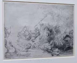 «Большая охота на львов» Рембрандт ван Рейн, 1641 г. — офорт с изображением выдуманной сцены