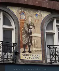 Дом с мозаичным изображением Кристиана Гюйгенса в Амстердаме на улице Ляйдсестраат 86 (<span lang=nl>Leidsestraat 86</span>)