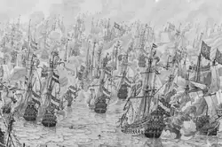 «Морская битва у Ньюпорта» Виллем ван де Велде Старший (фрагмент картины)