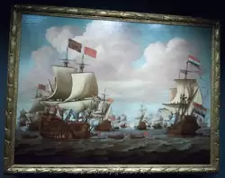 «Встреча английского корабля «Принц» и голландского корабля «Золотой лев»» Виллем ван де Велде Старший (<span lang=nl>Willem van de Velde de Oude</span>), 1684 г.