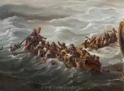 Тонущие моряки на картине «Сражение при Текселе (Кайкдайн) между голландским флотом и объединенным флотом Англии и Франции 21 августа 1673»