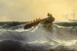 Лодка на картине «Поиски человека за бортом во время похода голландских военных кораблей в Средиземное море 1 августа 1846» Луи Мейер (<span lang=nl>Louis Meyer</span>)