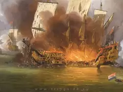 «Поджог корабля «Роял Джеймс» брандером во время битвы у Солебея» Виллем ван де Велде Младший