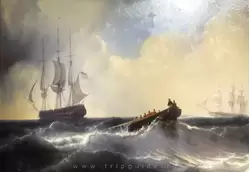 «Поиски человека за бортом во время похода голландских военных кораблей в Средиземное море 1 августа 1846» Луи Мейер