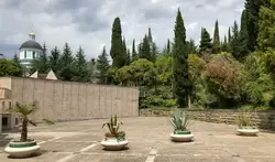 Парк с кипарисами и пальмами в центре Сочи